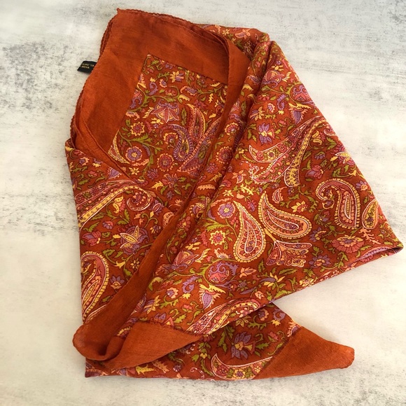 Handloom Pure Silk Scarf India Vibrant Rich Burnt Orange Terracotta  43”x43” - Picture 1 of 16